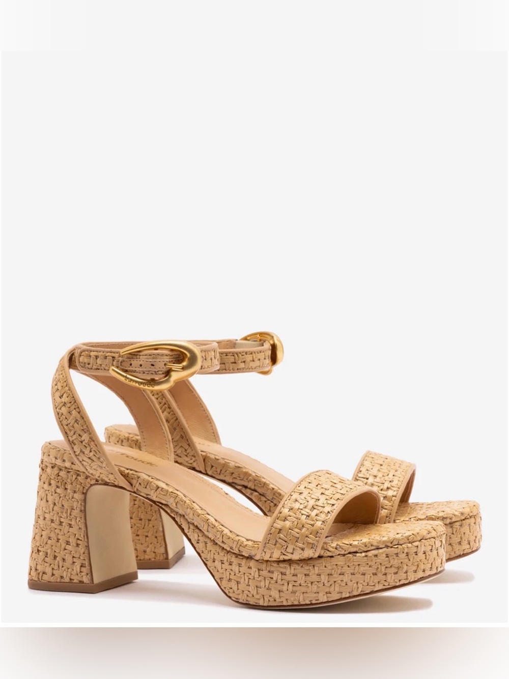 Larroude Dolly Verona Low Sandal In Natural Raffia and Beige Leather